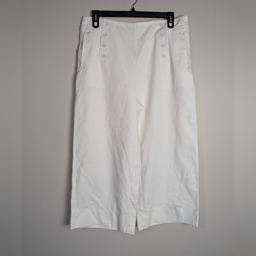 16 Talbots Plus Size White Cropped Wide Leg Sailor Trousers
